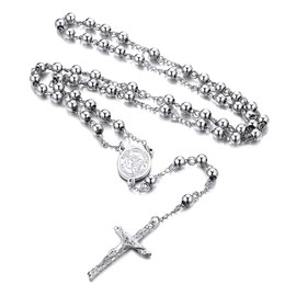 FaithHeart Rosary Necklace for Women, Car Rosary Necklace with Saint Michael, Rosary Amulet with Gift Box for Christmas, Mother's Day, Metal, No Gemstone