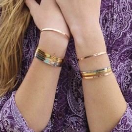 Inspirational Cuff Bracelets,NUTRISMART Stainless Steel High Polished Band Engraved Keep Going,Adjustable Bracelets for Women Men (Blue)