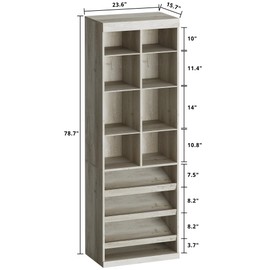 IRONCK Closet Shoe Organizer Cabinet with Shelves and Cubbies, Narrow Footwear Shoe Rack Storage Organizer for Closet for Bedroom, Entryway, Mudroom, Rustic Maple