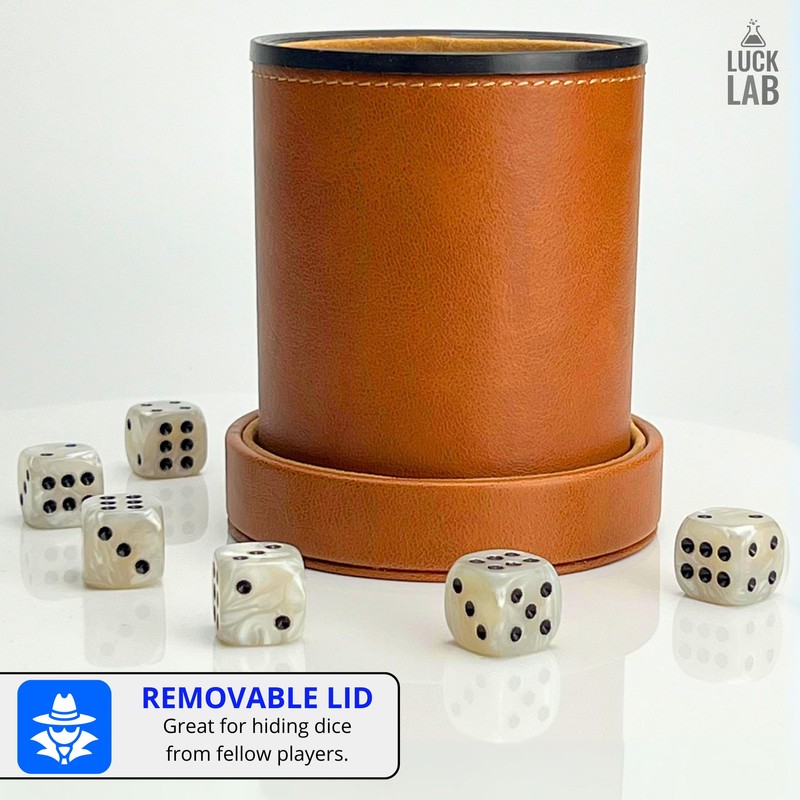 Luck Lab Brown Leather Dice Cup with Lid Including 6