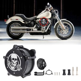 Aferrizu Air Cleaner Skull Style Air Filter with Filter Sock Dustproof Protective Cover Kit for Harley M8 Touring 2017-23 Softail 2018-24 M8 Trike 2017-25 (Black)