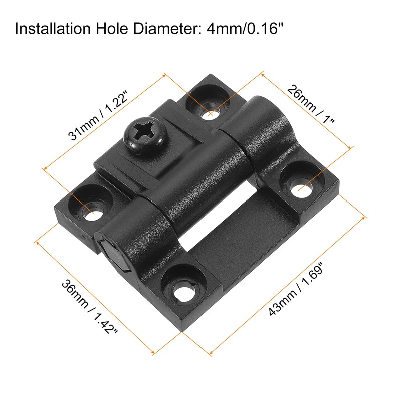 sourcing map 2Pcs Adjustable Torque Hinge, 43x36mm Plastic Countersunk Holes