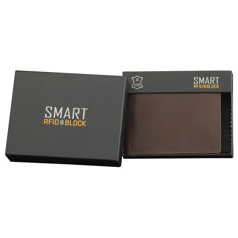 SMART RFID BLOCK - MENS HIGH QUALITY DISTRESSED HUNTER BROWN