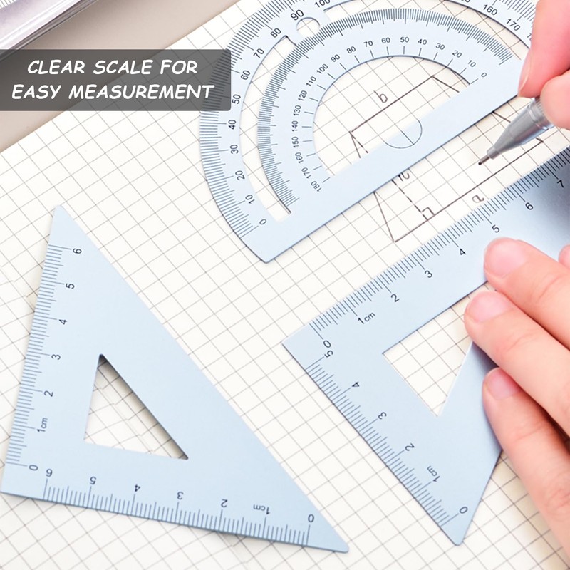 8-Piece Metal Ruler Set, Drawing Ruler Set, Ruler, Protractor, Set