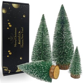 Desktop Miniature Christmas Trees Mini Pine Tree with Snow and Wood Base for Xmas Holiday Party Home Tabletop Decor（4Pcs）
