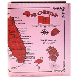 Rockin Gear Florida Photo Album Large Leather Embossed Florida Map Souvenir and Gift Photo Album Holds 200 Photos 7" x 9" (Pink)