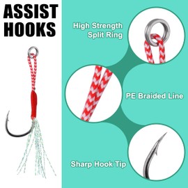 OROOTL Fishing Assist Hooks Slow Fast Jig Fishing Hooks High Carbon Steel Assist Hook Saltwater for Jigging Vertical Jigging Lures Circle Hooks with Strong PE Line