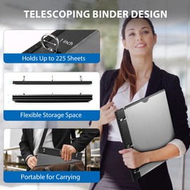 MAKHISTORY 1 Inch Telescoping 3 Ring Binder-4PCS, Flexible Binder with Customized Front Cover, Holds 225 Sheets, School Office Supplies, Black