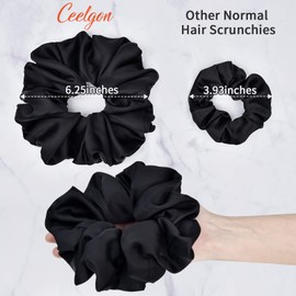 CEELGON Big Real Silk Scrunchies for Women Large Scrunchie Satin Oversized Silk Thick Elastic Hair Ties Jumbo Hair Scrunchies 3 Pack (black,pink,blue)