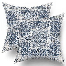 Navy Blue Gray Boho Pillow Covers 20X20 Inch Set of 2 Ethnic Bohemian Carpet Decorative Pillow Cases Farmhouse Rustic Vintage Rug Pillowcase Home Decor for Cushion Room Couch Sofa Porch Outdoor
