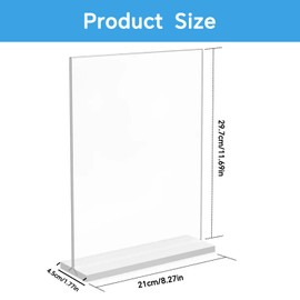 2 espositori da tavolo, formato A4, cartellini dei prezzi, supporto da tavolo, doppio lato, verticale, in acrilico, supporto a T per opuscoli, menu, pubblicità, cornice portafoto