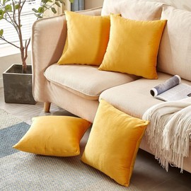 Seechoo Velvet Cushion Covers, Set of 2, 45cm x 45cm, 18x18 Inch, 17 Colours, Extra Soft Plush, Decorative, Invisible Zipper (Ochre)