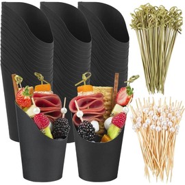 Charcuterie Cups with Sticks Black Disposable 14 oz  Paper Appetizer Cups, Individual Party Serving Snack Cups (50 Cups, 200 Picks) - Color: Black (50 cups + 200 sticks)