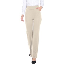 ZTN Womens Bootcut Dress Pants Regular Fit Tummy Control Pants Pull On Career Pants for Work Business Casual Khaki M