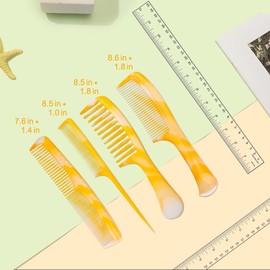 FHALLYNN Yellow Hair Styling Combs Set - Wide-Tooth, Fine-Tooth, Rat Tail, and Dual Comb for Men and Women