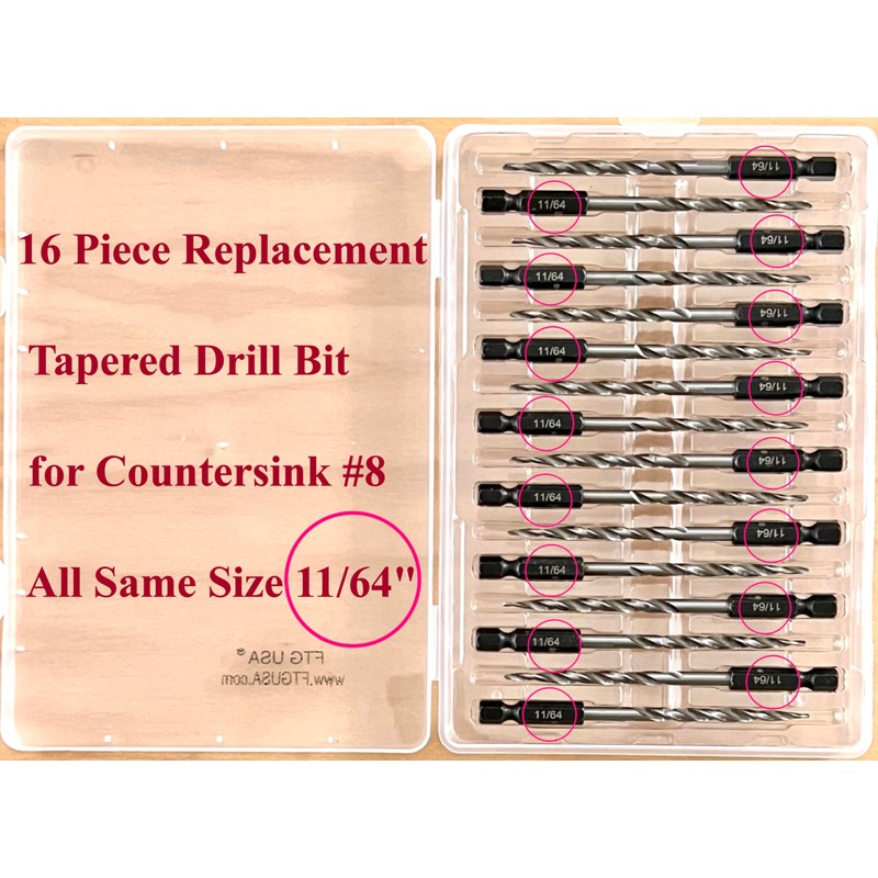FTG USA Replacement Tapered Countersink Drill Bit Set 16 Pc