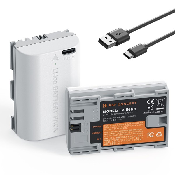 K&F Concept 2600mAh LP-E6NH Battery, 2-Pack USB-C R7 Batteries Compatible