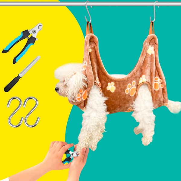 WSCXSC Dog Grooming Kit, Dog Grooming Supplies, Dog Grooming Hammock, Dog Grooming Harness, Dog Nail Clippers, Dog Nail Grinder, Hooks, Dog Hammock Kit for Nail Trimming/Hair Trimming