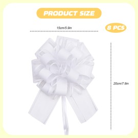 PORUPAEL Large Pull Bows,8Pcs Bow for Gift Wrapping 6 Inch Ribbon Pull Bows Gift Wrap Bows Organza for Gift Wrapping Baskets Wedding,Birthday Gift,Flower,Car Wrapping Bow Pull Bows (White)