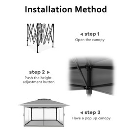 Garveelife Pop Up Gazebo 12x12，Canopy Tent with Mosquito Netting, One Push Setup for Backyard Patio Garden with 4 Sand Bags - Gray