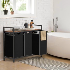 Sonharlar Laundry Hamper, Laundry Sorter with 3 Pull-Out Removable Oxford Fabric Bags Cloth Laundry Basket 3 x 10 Gallons (Black and Rustic Brown)