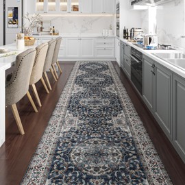 2x8 Gray Washable Non-Slip Runner Rug – Machine Washable, Stain Resistant Carpet Mat for Hallway, Kitchen, Bathroom, Living Room, Laundry Room, and Bedroom (2x8, Blue)