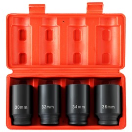 DASBET 1/2" Drive Deep Impact Socket Set 4PCS Heavy Duty Drive Deep Spindle Axle Nut Impact Socket Set 12 Point, Metric 30mm, 32mm, 34mm, 36mm