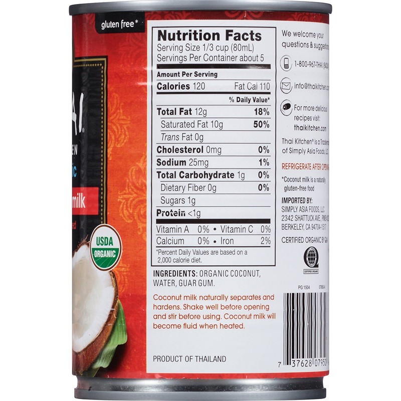 Thai Kitchen Organic Unsweetened Coconut Milk, 13.66 fl oz (Pack