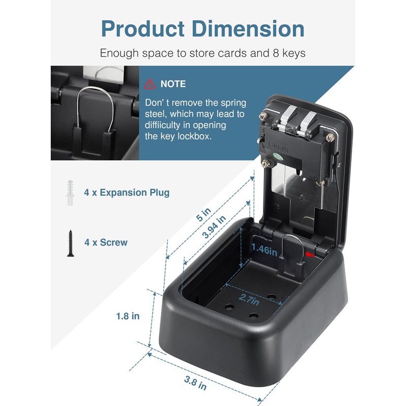 Puroma Security Key Lock Box, 4-Digit Combination Waterproof Lock Box