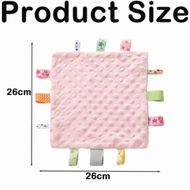 GETFACAI 2 PCS Tag Blanket, Taggies, Taggy Blanket, Soft Touch Comfort Blanket for Newborn Boys and Girls, Colorful Tags Gift for Newborn Infant, Comforter Sensory Blanket (Pink, Blue)