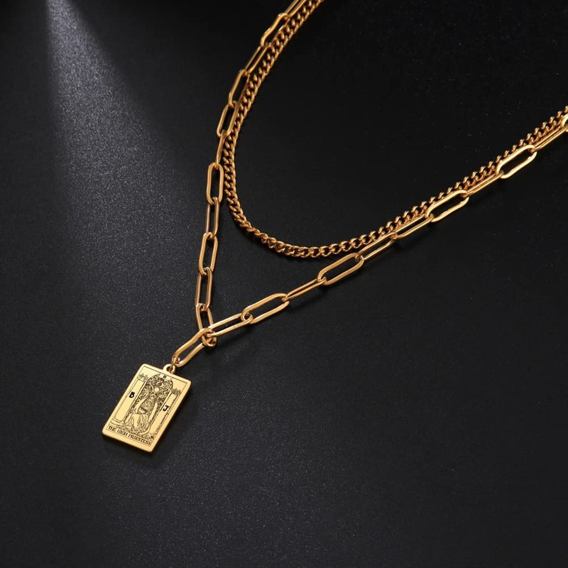 TEAMER Double Layer Necklace Vintage Tarot Jewelry Good Luck Amulet