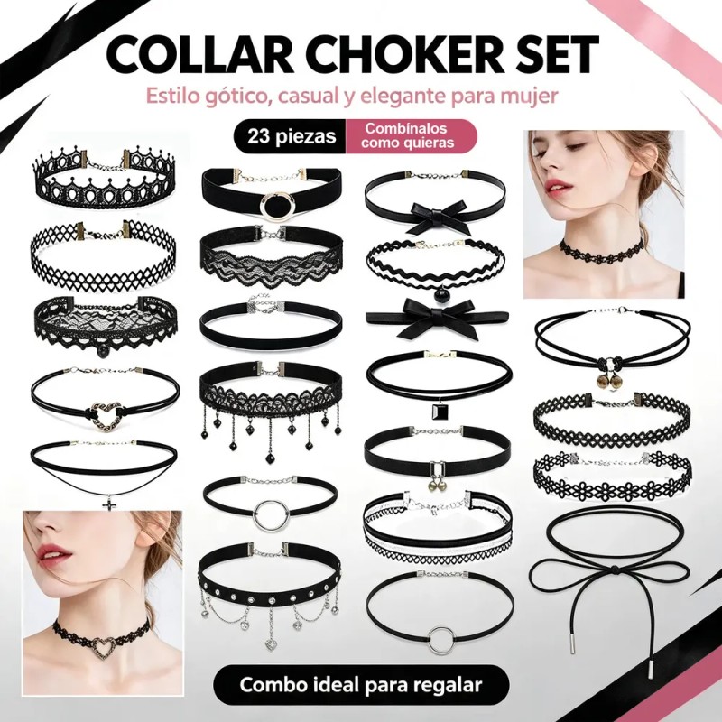 Jasu - Collar Gargantilla Choker Retro 23 Pzs Color Diferente
