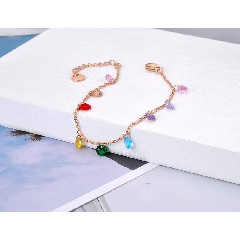 lokaerlry Titanium Stainless Steel Chain & Link Bracelets Colorful CZ