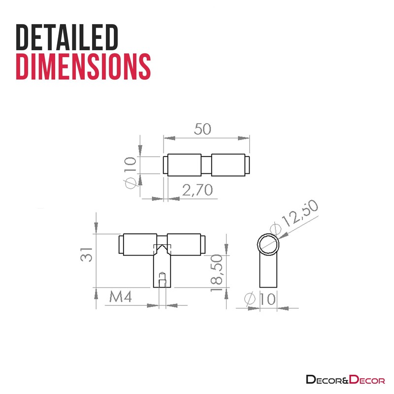 Decoranddecor Aurelia - Round Knurled Cupboard Handles | T-Bar Cabinet