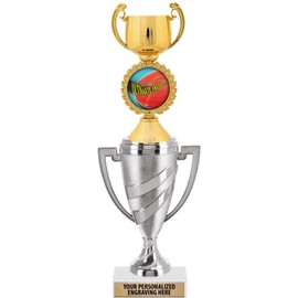 Crown Awards Ultimate Frisbee Trophy, 11" Silver Cup Ultimate Frisbee Trophies Includes Free Engraving, 10 Pack Prime