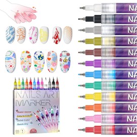 12 Colors Nail Art Pens Set, 3D Nail Polish Pens, Quick-Dry 0.5MM DIY Nail Art Markers Graffiti Dotting Pen for Nails Art Design Manicure Nail DIY Decoration (12 Colors)