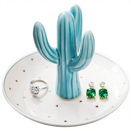 Cactus Ceramic Jewelry Tray, Ring Dish & Trinket Holder - Boho Room & Bathroom Decor for Women, Cute Desk Organizer - Gift for Her, Mom, Sister, Best Friend, Christmas, Birthday