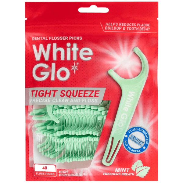 White Glo Tight Squeeze Dental Flosser Picks 40 Pack - Mint