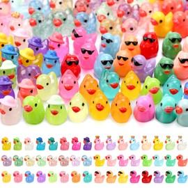 GSrenyu 96 Pcs Mini Ducks Colorful Tiny Ducks 6 Styles Resin Animals Mini Figures Miniature Figures for Garden Dollhouse Landscape Tabletop Party Decoration DIY