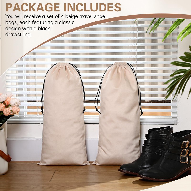 Amylove 4 Pcs Flannel Cloth Shoe Bags for Travel, 8