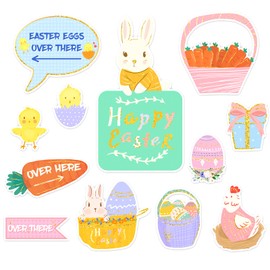 AOBKIAT Easter Party Decorations,Photo Props,DIY Party Signs Kit,Gold Foil Style Bunny Eggs Decorations for Wall,Photoshoot,Easter Basket Stuffers