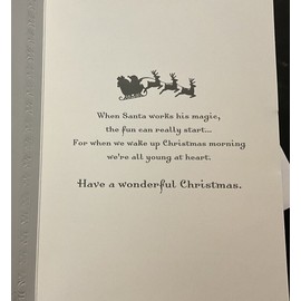 Vtg Christmas Greeting Card Santa Putting Gifts Under Decorated Tree Gold Frame