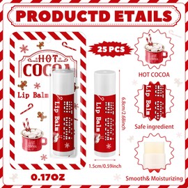 Sacubee 25 Pack Christmas Hot Cocoa Flavor Lip Balms Gifts Bulk Christmas Party Stocking Stuffers Small Thank You Appreciation Gifts for Women Men Staff Coworkers Employee Homeless