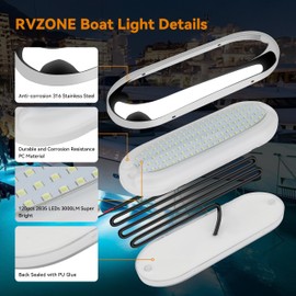 RVZONE Underwater Marine LED Boat Lights, 8.2 in 3000LM 12V 8W IP68 Waterproof Stainless Steel Boat Transom Lights Flood Lighting Marine Deck Courtesy Light LED Stern Lights (White Light, 1 PCS)