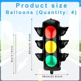 4pcs Traffic Light Balloons, 31.5in Red Yellow Green Toy Foil Balloons for Race Car Birthday Party School Traffic Safety Theme Stop Signal Light Supplies Back to School Racing Decorations