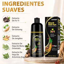 Black Hair Dye Shampoo 3 in 1, Shampoo Tinte Cubre Canas