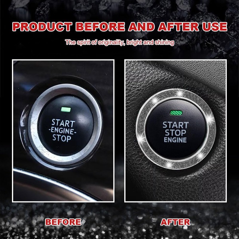 PACLVIO 2PCS Car Bling Crystal Rhinestone Engine Start Ring Decals,