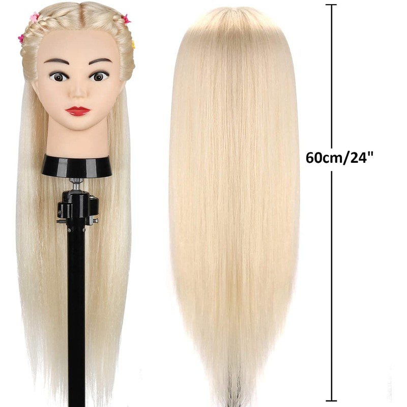 Mannequin Head with 80% Real Hair, TopDirect 24" Blonde Hair