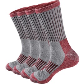 ECOEY EXPLORER Merino Wool Hiking Outdoor Trail Crew Socks For Men and Women 4 Pairs, Moisture Wicking Sweat Control (Wine, US Shoe Size: Men 12-15/Women 13.5-15.5)