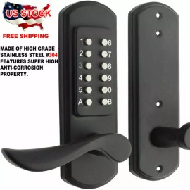 EleMakeKeyless Entry Door Lock with Handle Mechanical Door Lock Keypad and Key - black left